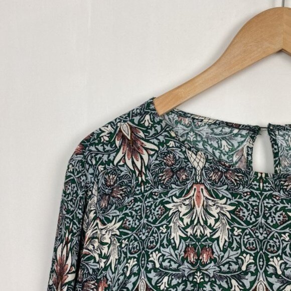 H&M x William Morris & Co 10 Floral Print Top Blouse Green Blue Burgundy - Picture 3 of 12